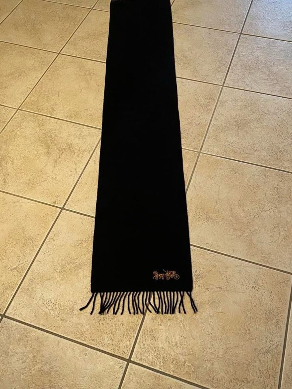 Coach Black Scarf with Gold Carriage Logo and Fringe - Picture 5 of 8